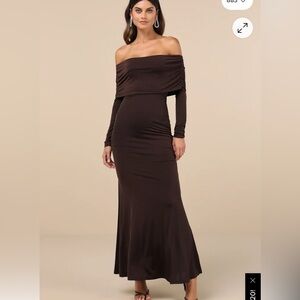 Lulu's Chocolate Long Sleeve Off-Shoulder Dress